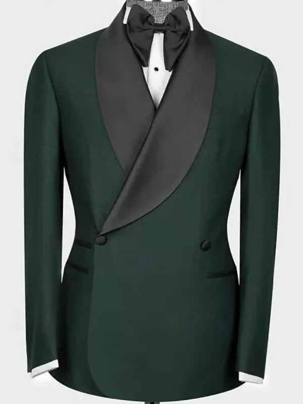 Men's Wedding Prom Solid Colored Daily Lightweight Casual Tailored Fit Double Breasted Two-buttons 2 Piece Suits Dark Green