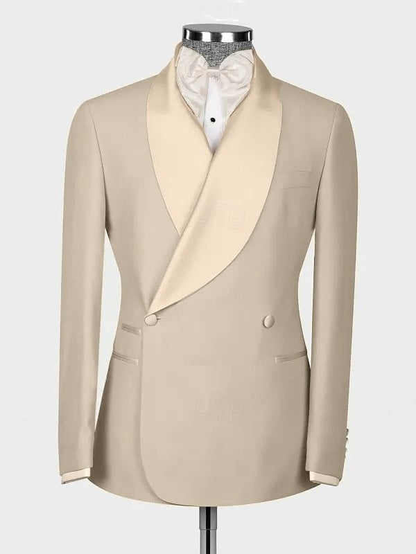 Men's Wedding Prom Solid Colored Daily Lightweight Casual Tailored Fit Double Breasted Two-buttons 2 Piece Suits Khaki