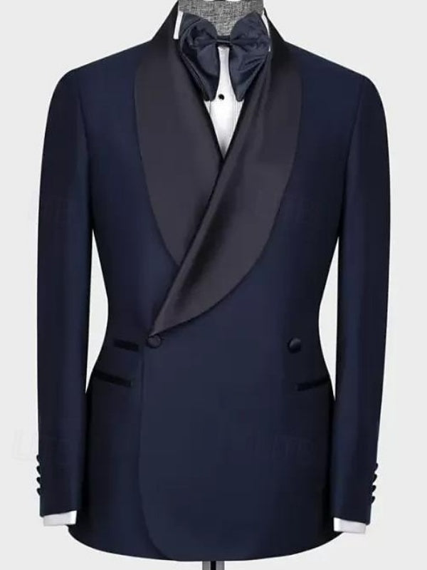 Men's Wedding Prom Solid Colored Daily Lightweight Casual Tailored Fit Double Breasted Two-buttons 2 Piece Suits Navy Blue