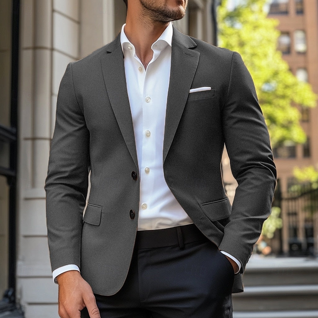 Men's Casual Regular Standard Fit Single Breasted Two-buttons Blazer Jacket Dark Gray
