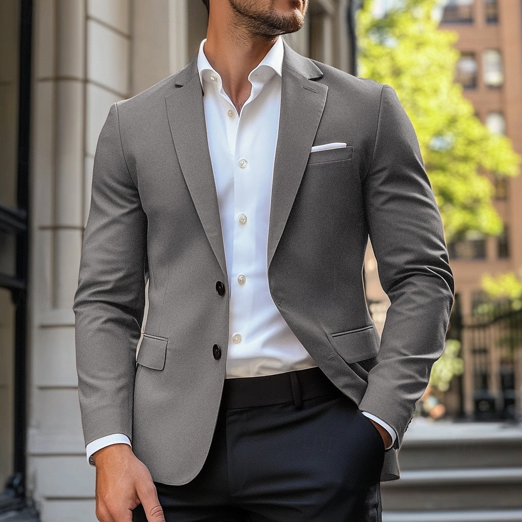 Men's Casual Regular Standard Fit Single Breasted Two-buttons Blazer Jacket Light Gray