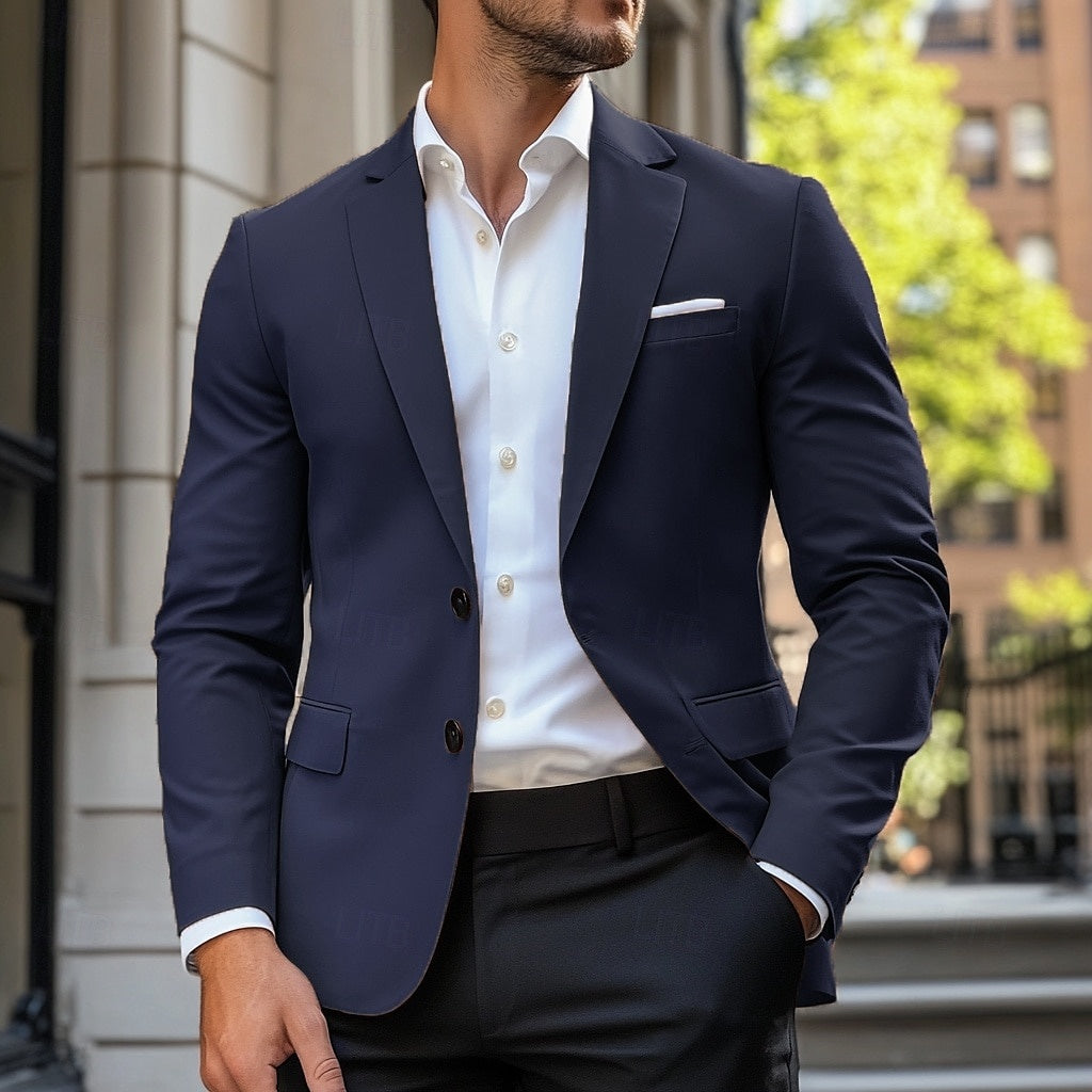 Men's Casual Regular Standard Fit Single Breasted Two-buttons Blazer Jacket Navy Blue
