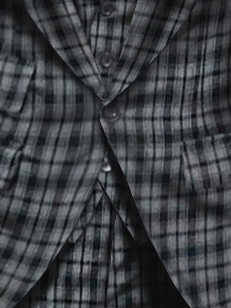 Dark Gray Men's Wedding Plaid Checkered Tailored Fit Single Breasted Suits 3 Piece