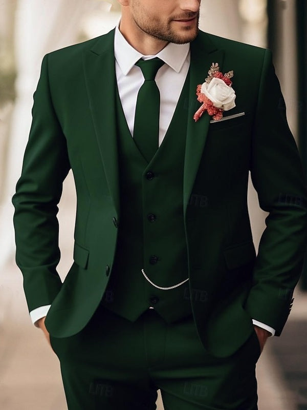 Men's Tailored Fit Single Breasted Two-buttons Party Wedding Suits 3 Piece Dark Green