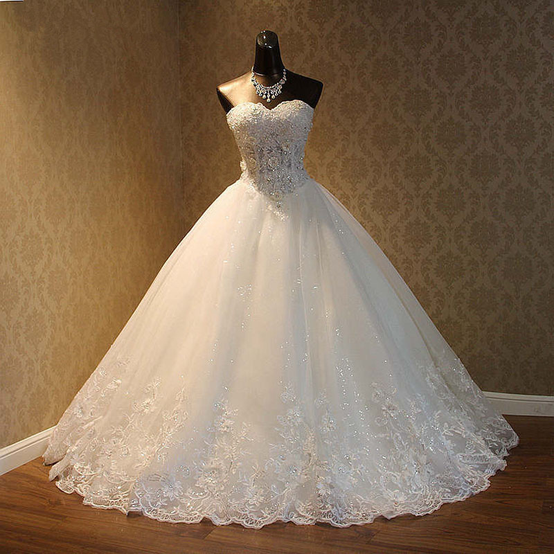 LLELLA Elegant Strapless Tulle Ball Gown Wedding Dress Appliques Sequined Sweetheart Bridal Gowns On Sale-LLELLA