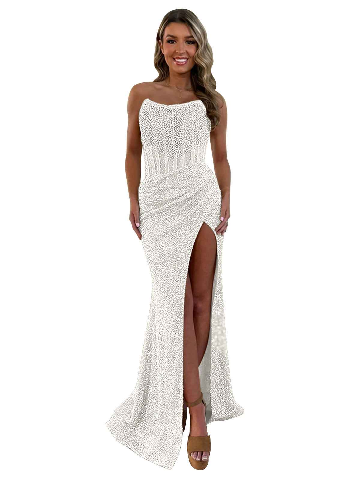 Gorgeous Sparkly Strapless Long Mermaid Prom Dress with Slit-LLELLA