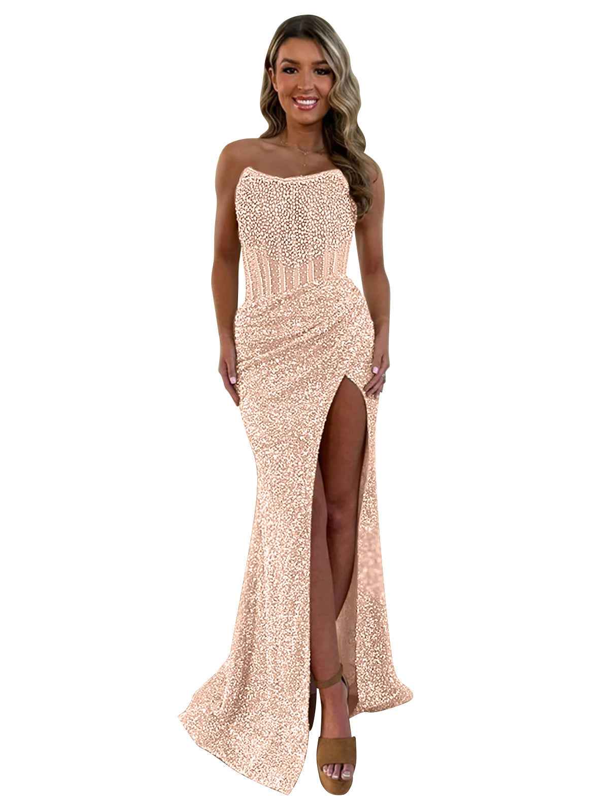 Gorgeous Sparkly Strapless Long Mermaid Prom Dress with Slit-LLELLA