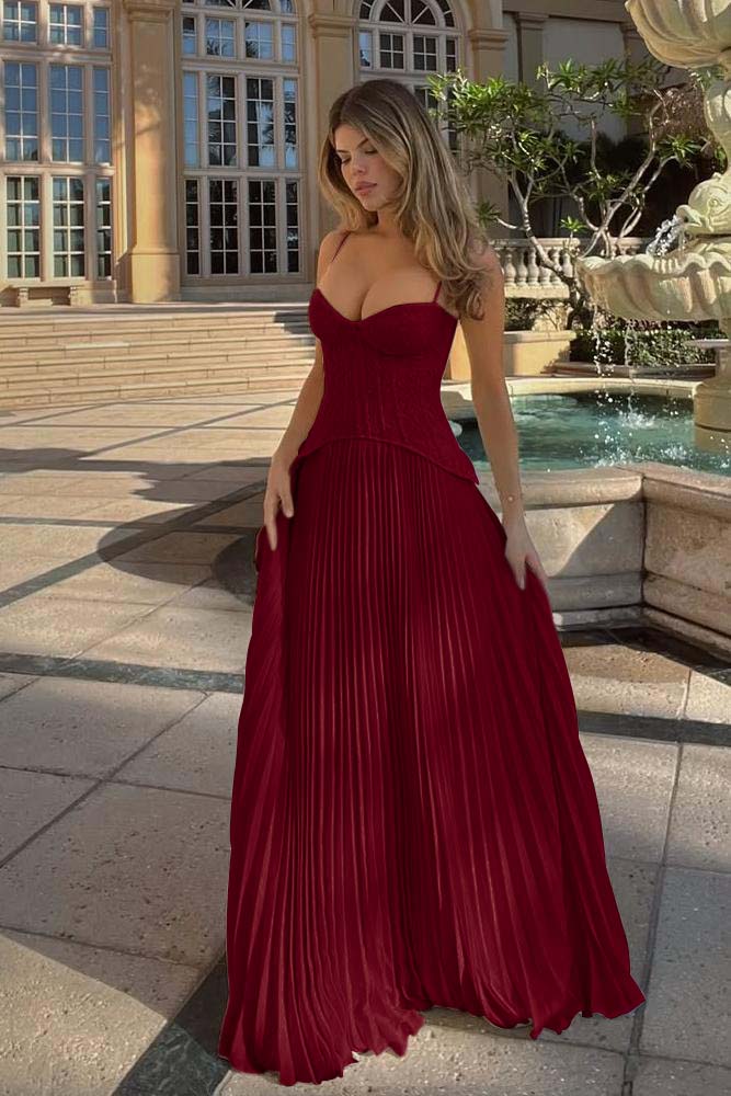 Spaghetti Strap Sleeveless Long Prom Dress With Ruffles Embroidery-LLELLA