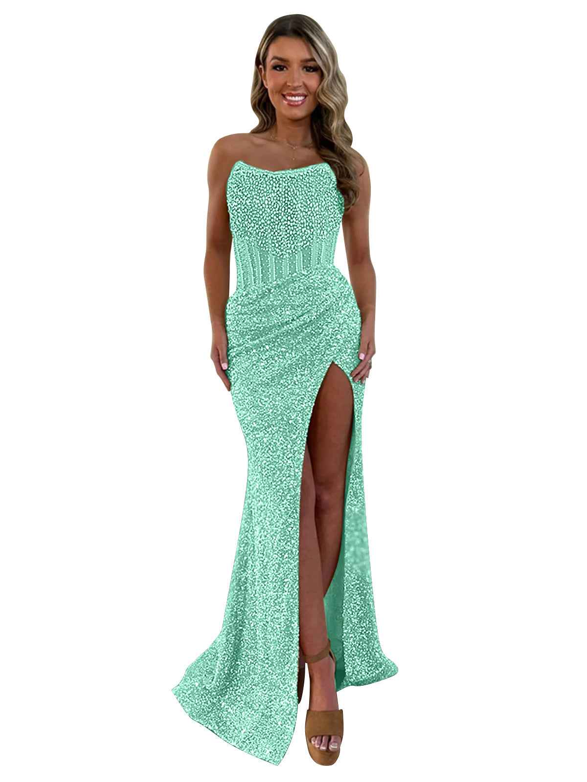 Gorgeous Sparkly Strapless Long Mermaid Prom Dress with Slit-LLELLA