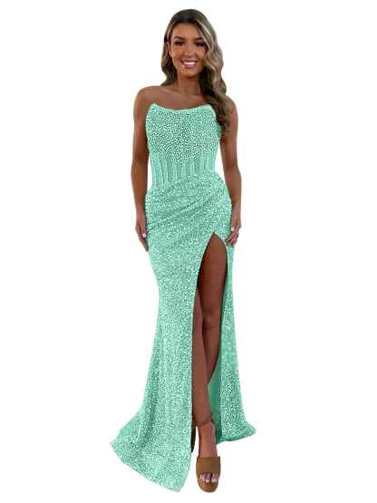 Gorgeous Sparkly Strapless Long Mermaid Prom Dress with Slit