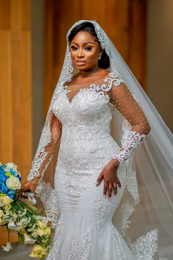 LLELLA Long Sleeves Mermaid Wedding Dress With Lace On Sale-LLELLA