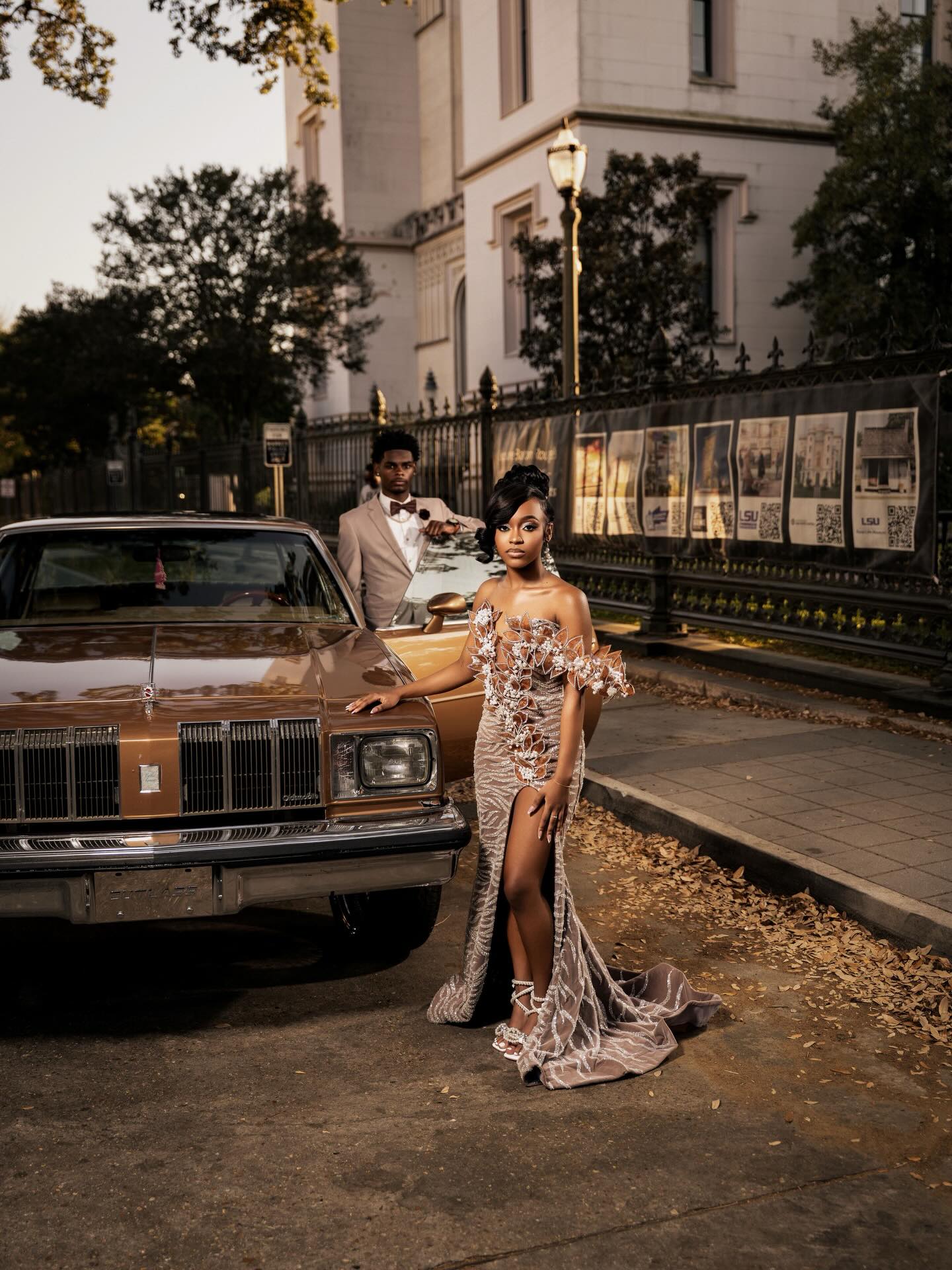 Champagne Gold 3D Floral Petal Off-Shoulder Zebra Sequin Sheer Illusion High Slit Mermaid Prom Dress