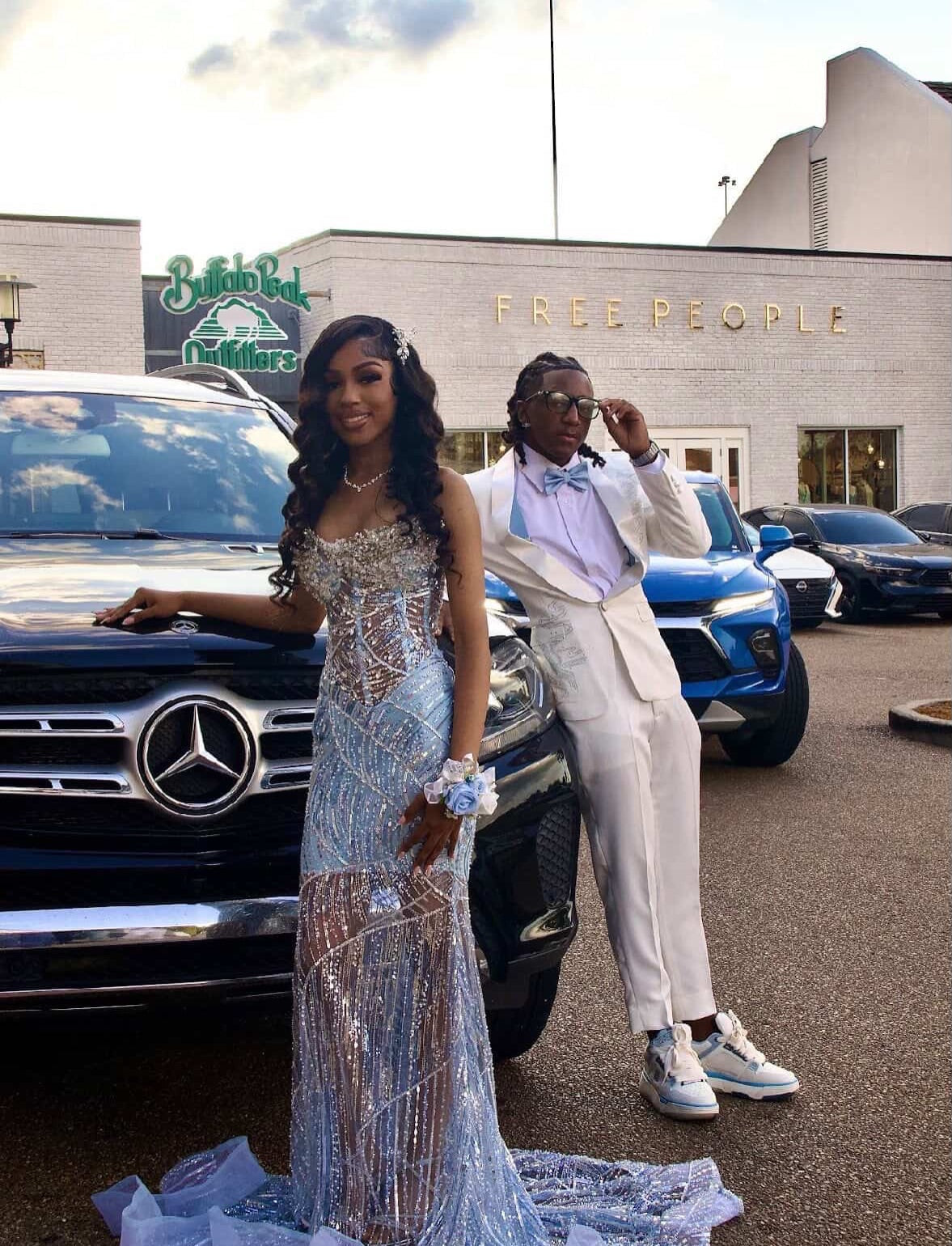 Ice Blue Silver Strapless Sweetheart Sheer Crystal Line Beaded Mermaid Prom Dress with Cathedral Train