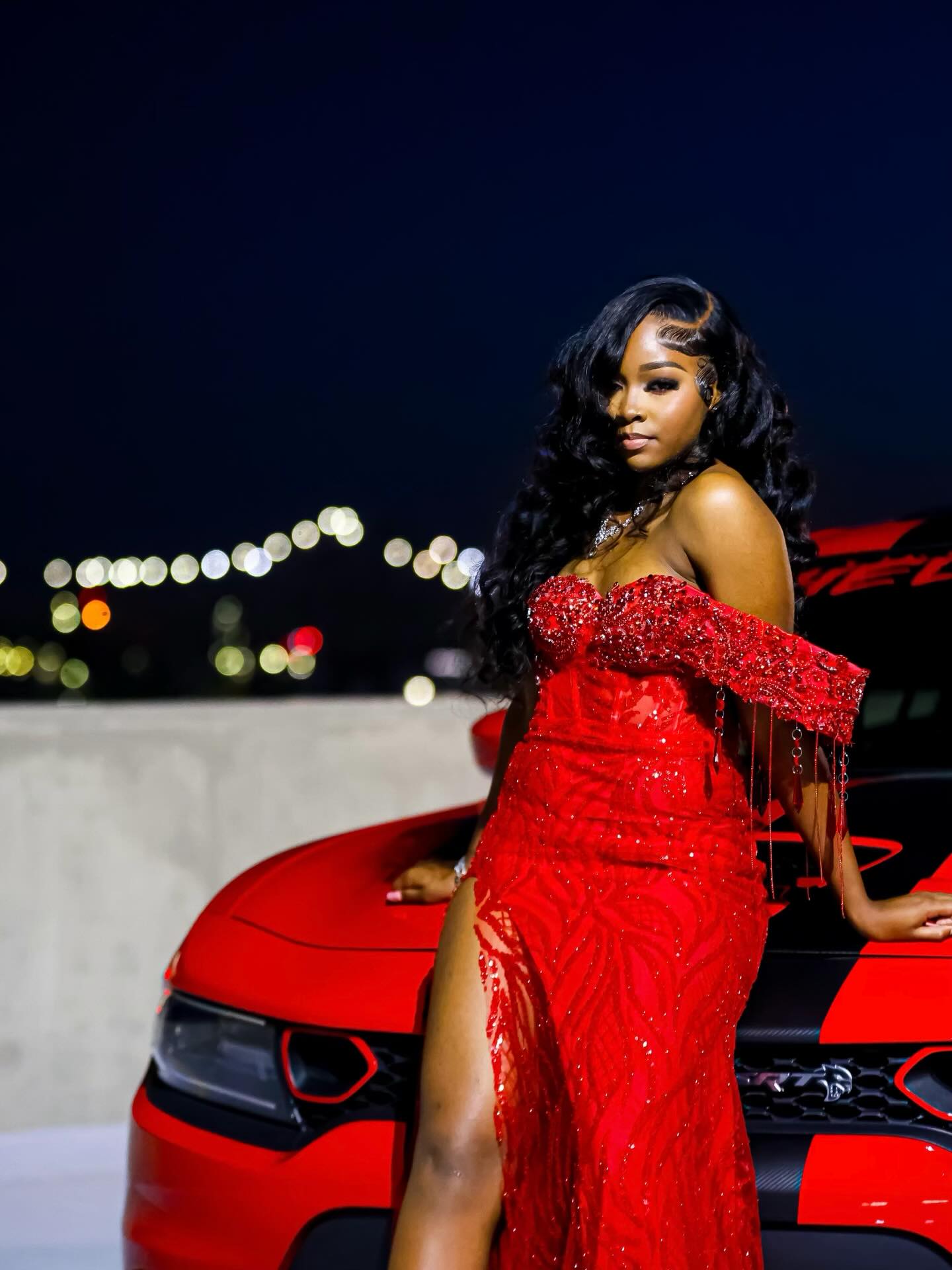 Red Off-Shoulder Sequin Beaded Mermaid Prom Dress with Crystal Fringe & High Slit-LLELLA