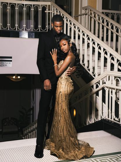 Champagne Gold Strapless Sweetheart Crystal Beaded Art Deco Mermaid Prom Dress with Sweep Train
