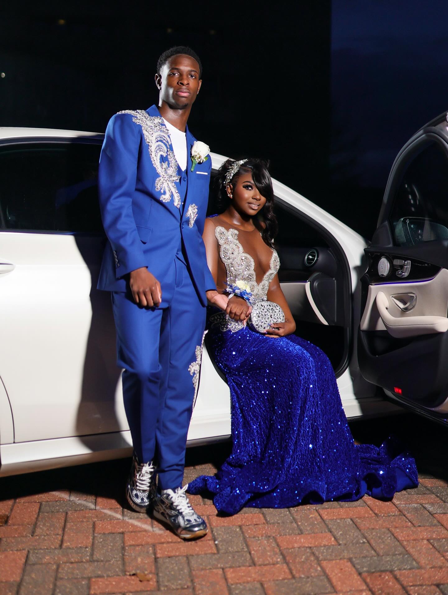 Royal Blue Sequin Beaded Mermaid Prom Dress with Sheer Bodice & Crystal Embellishments