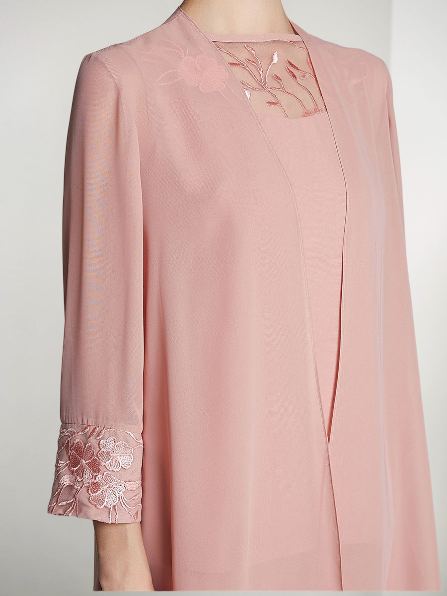 Floor-Length Square Neck Chiffon Pantsuit With Long Sleeves and Jacket for the Mother of the Bride-LLELLA