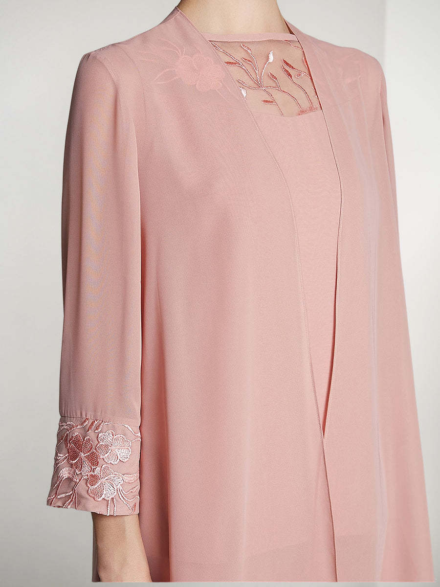 Floor-Length Square Neck Chiffon Pantsuit With Long Sleeves and Jacket for the Mother of the Bride-LLELLA