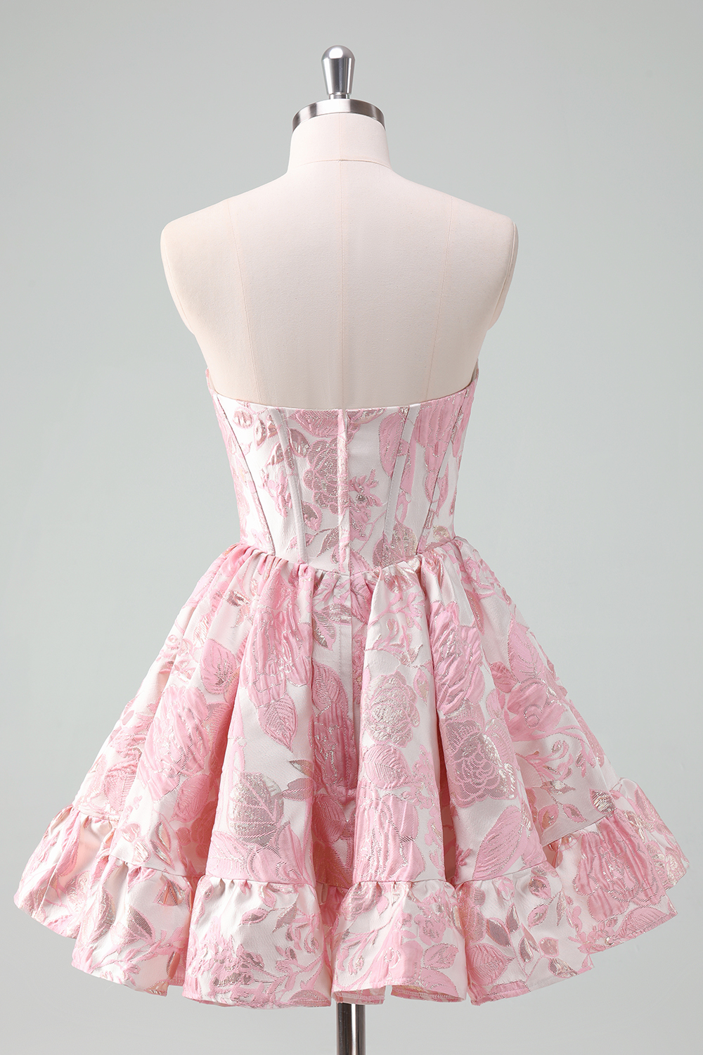 Blue Strapless Floral A-Line Printed Corset Short Homecoming Dress with Ruffles
