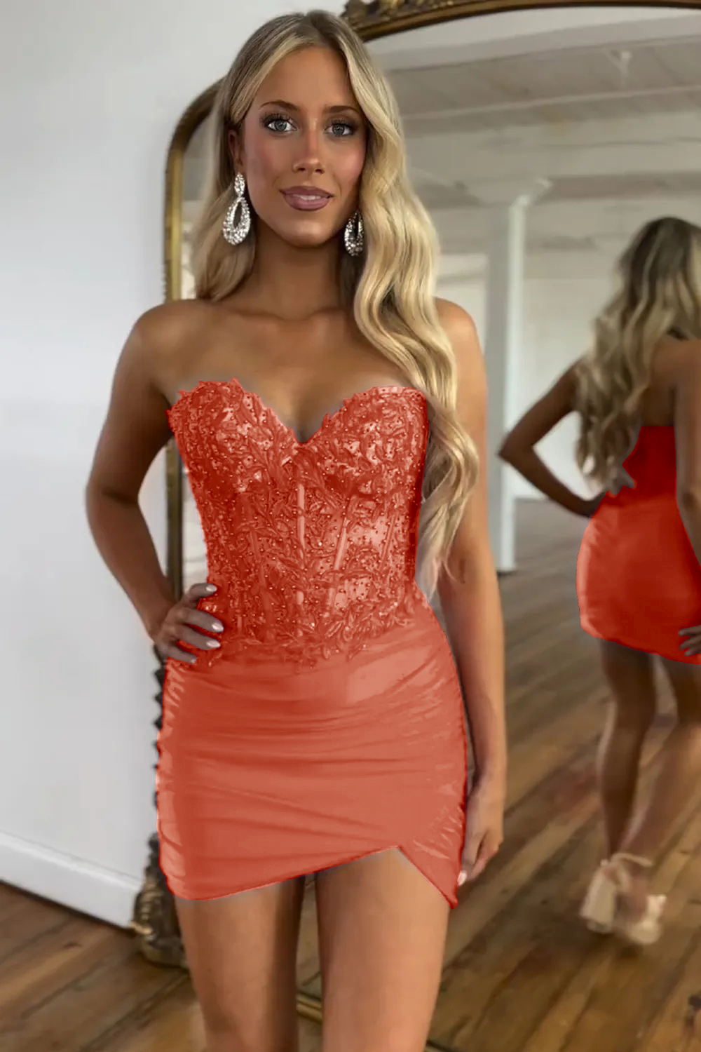 Red Sweetheart Bodycon Corset Homecoming Dress with Beading