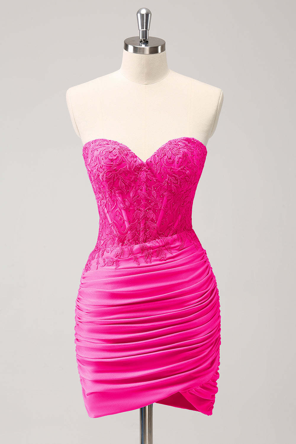 Fuchsia Sweetheart Tight Corset Homecoming Dress with Beading