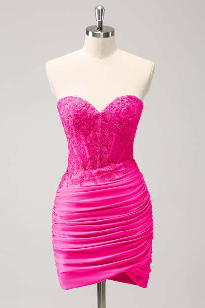 Fuchsia Sweetheart Tight Corset Homecoming Dress with Beading