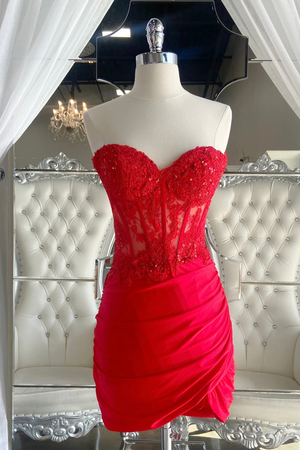 Red Sweetheart Bodycon Corset Homecoming Dress with Beading