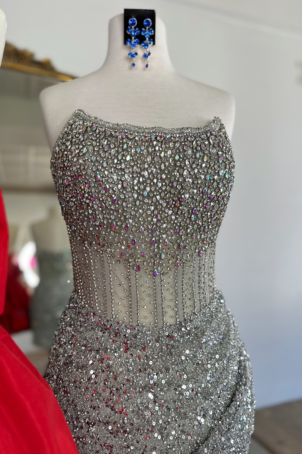 Sparkly Golden Bodycon Strapless Corset Homecoming Dress with Beading