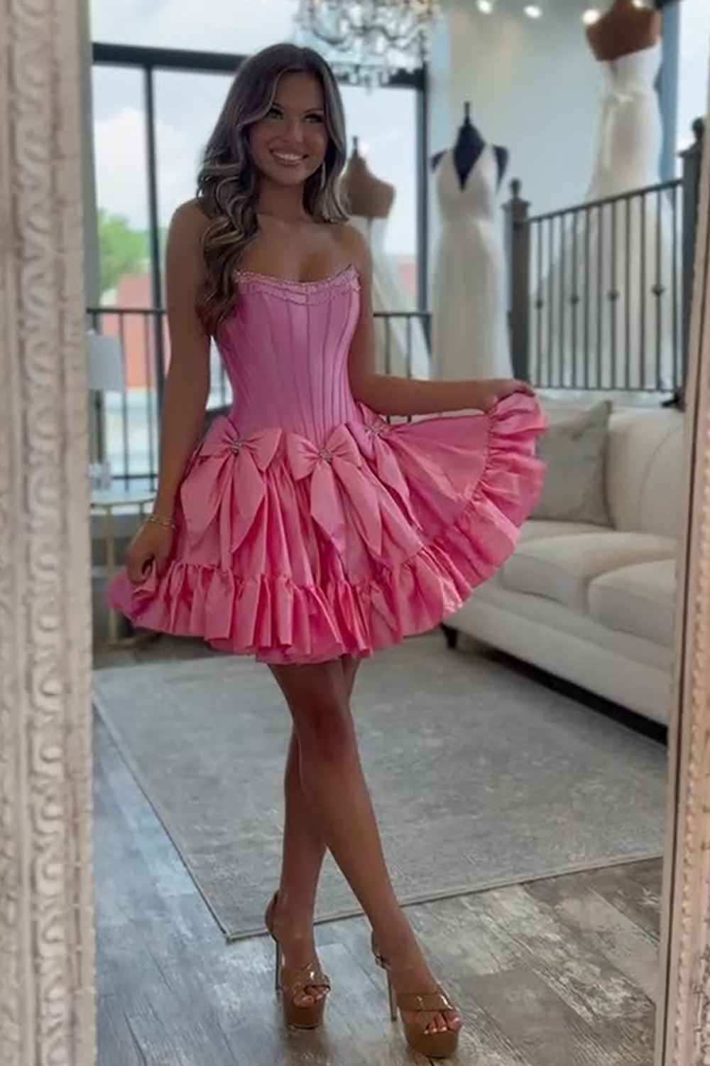 Fuchsia Strapless A-Line Satin Short Homecoming Dress with Bow