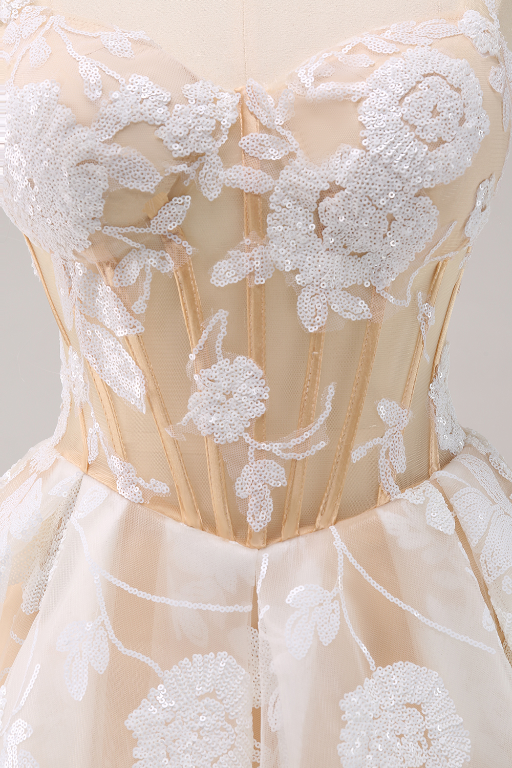 White Spaghetti Straps A-Line Short Corset Homecoming Dress with Appliques