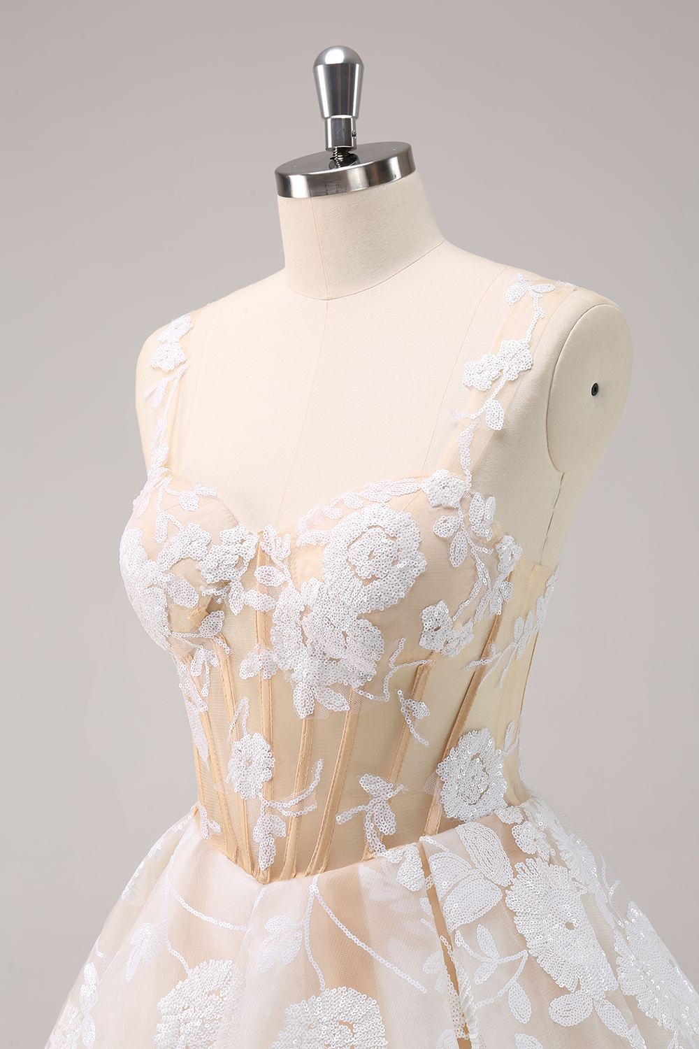 White Spaghetti Straps A-Line Short Corset Homecoming Dress with Appliques