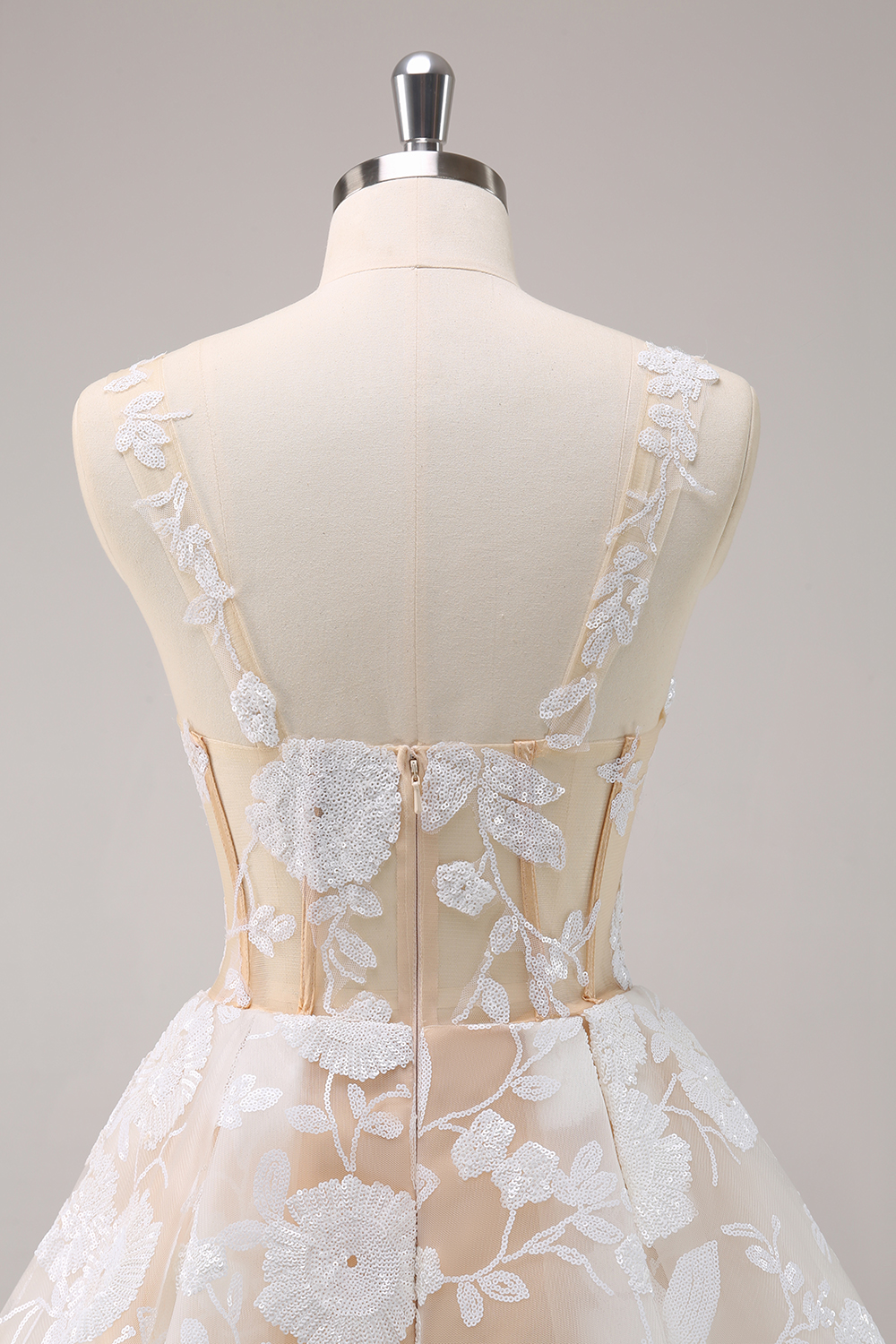 White Spaghetti Straps A-Line Short Corset Homecoming Dress with Appliques
