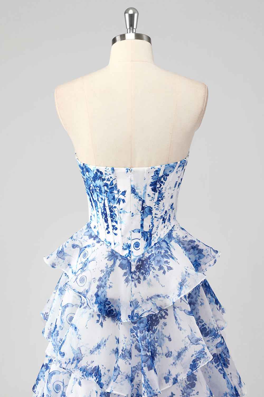 Blush Sweetheart A-Line Chiffon Floral Ruffled Long Corset Prom Dress with Slit-LLELLA