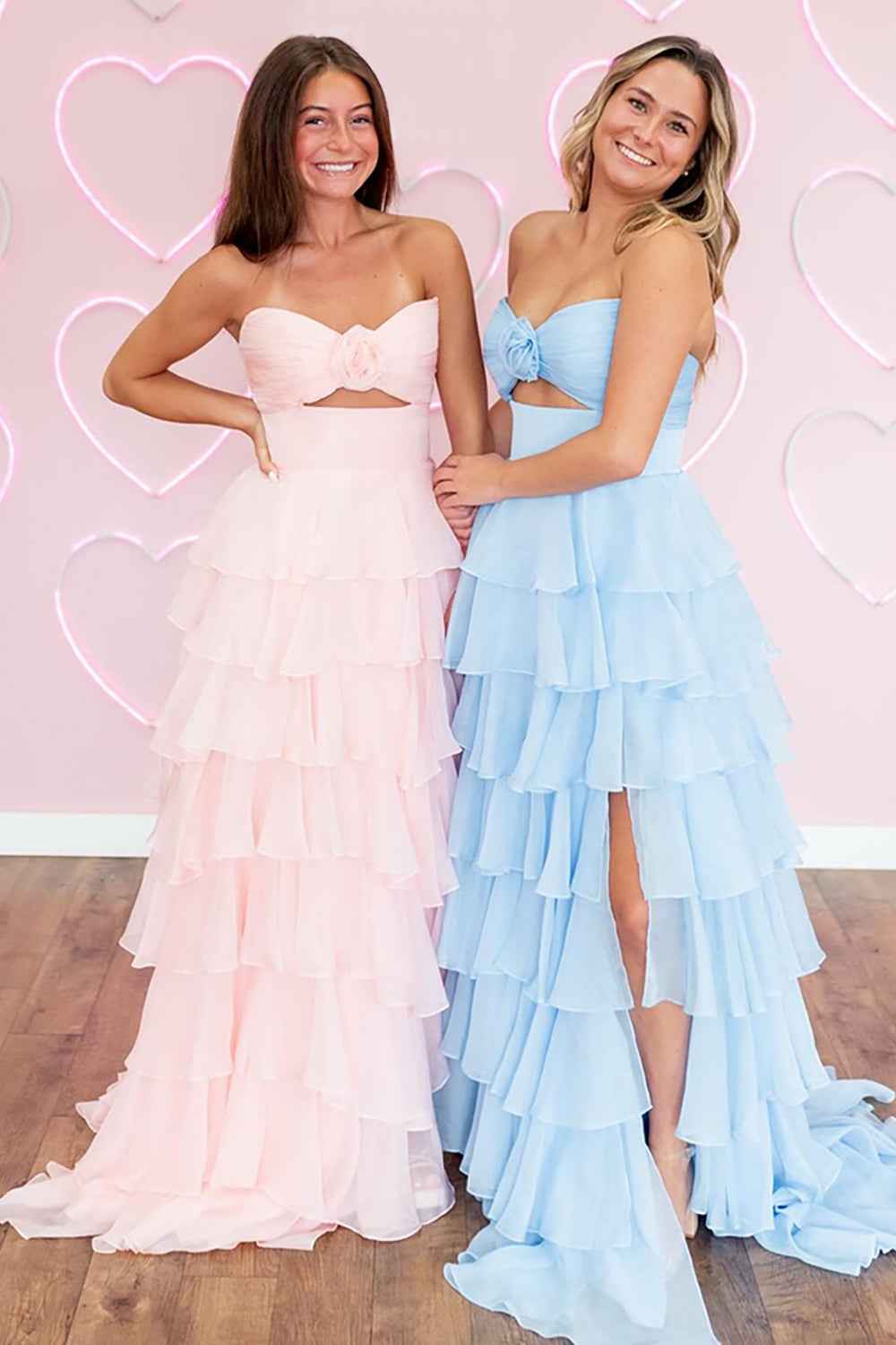 Black Sweetheart Chiffon A-Line Tiered Long Prom Dress with Slit-LLELLA
