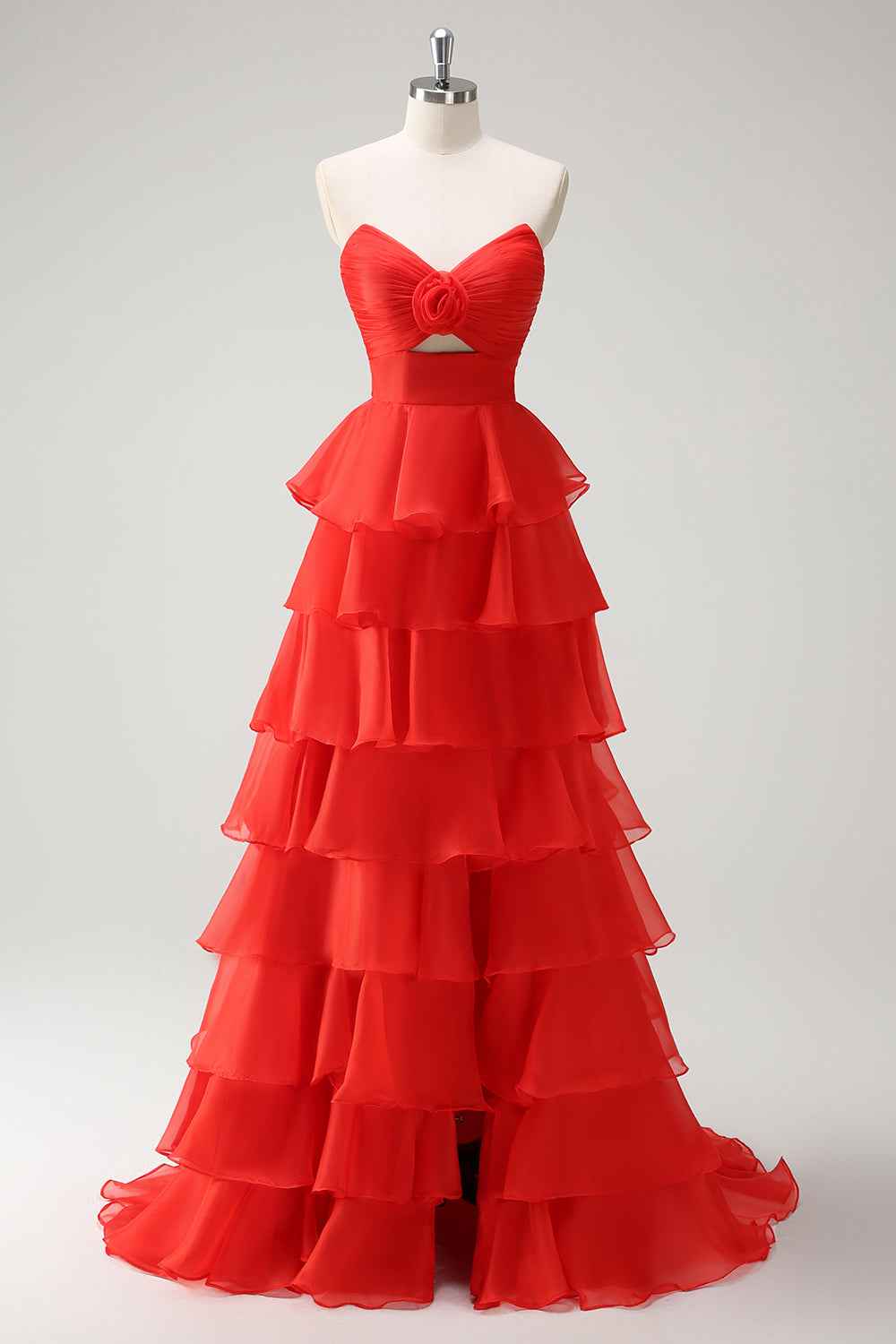 Black Sweetheart Chiffon A-Line Tiered Long Prom Dress with Slit-LLELLA