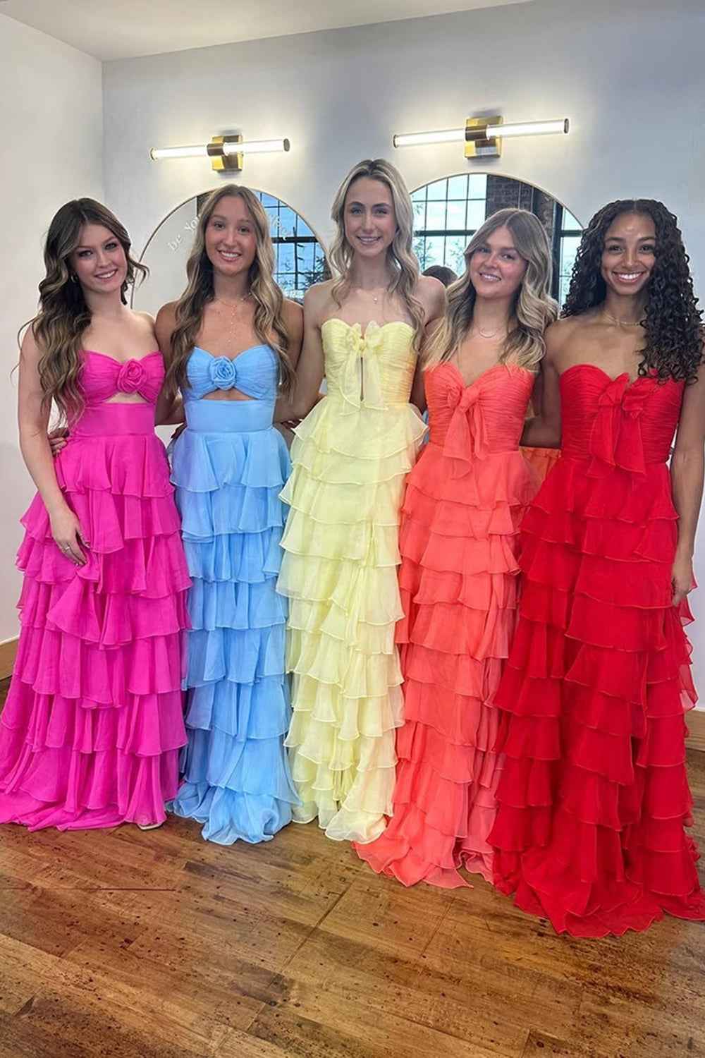 Black Sweetheart Chiffon A-Line Tiered Long Prom Dress with Slit-LLELLA