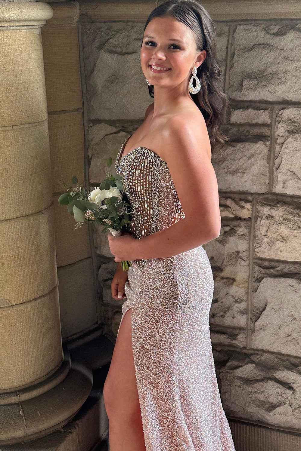 Sparkly Blue Sweetheart Sequins Bodycon Long Corset Prom Dress with Beading-LLELLA