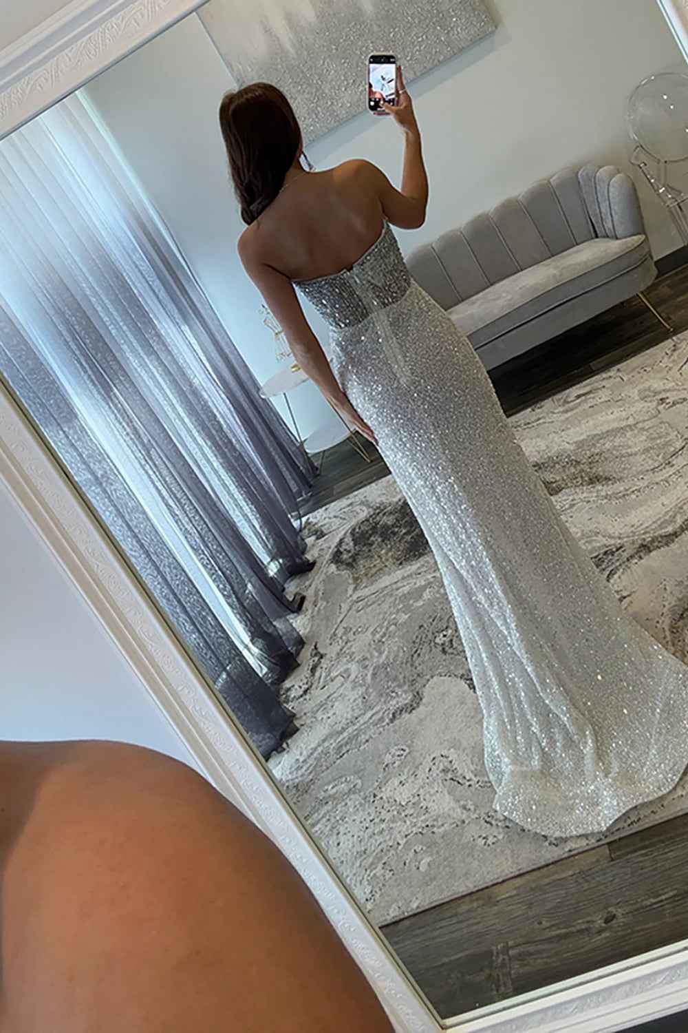 Sparkly Blue Sweetheart Sequins Bodycon Long Corset Prom Dress with Beading-LLELLA