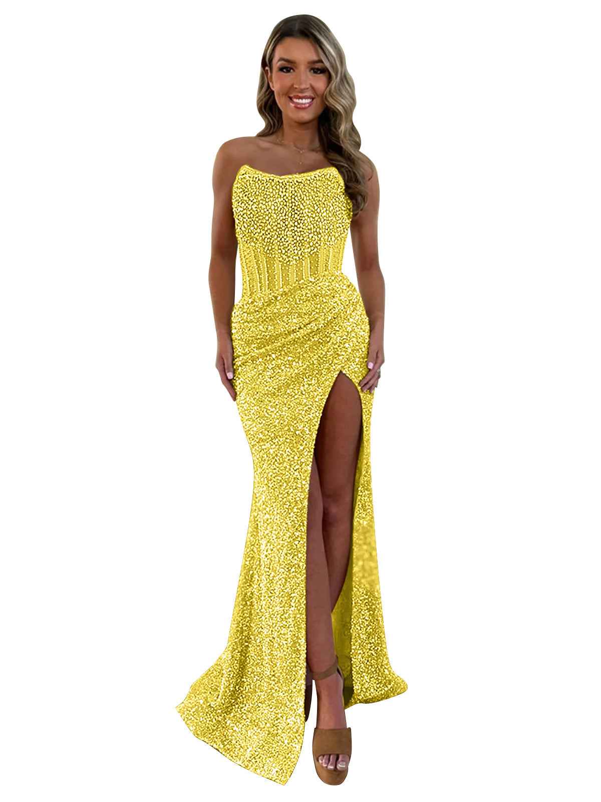 Gorgeous Sparkly Strapless Long Mermaid Prom Dress with Slit-LLELLA