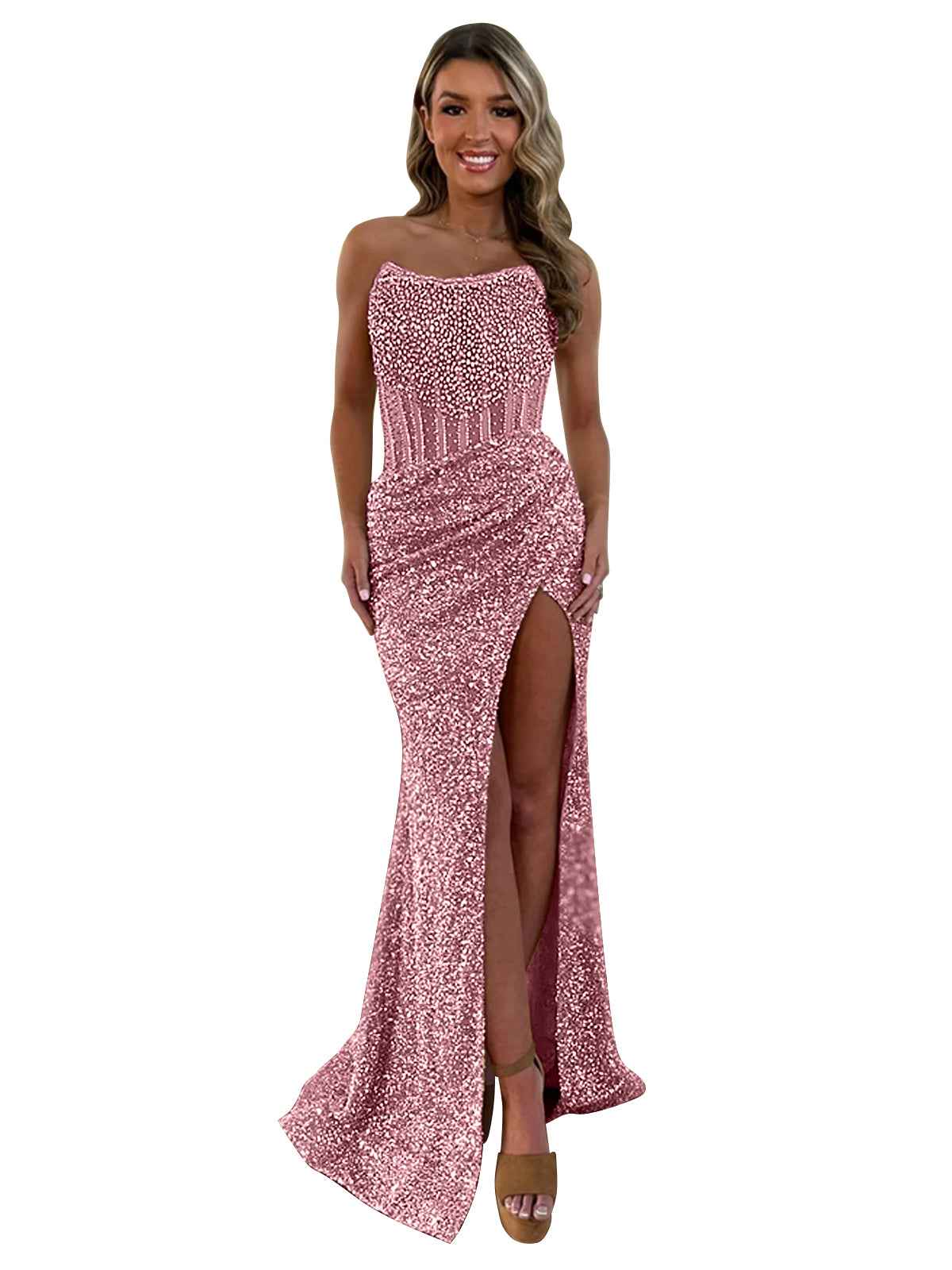Gorgeous Sparkly Strapless Long Mermaid Prom Dress with Slit-LLELLA
