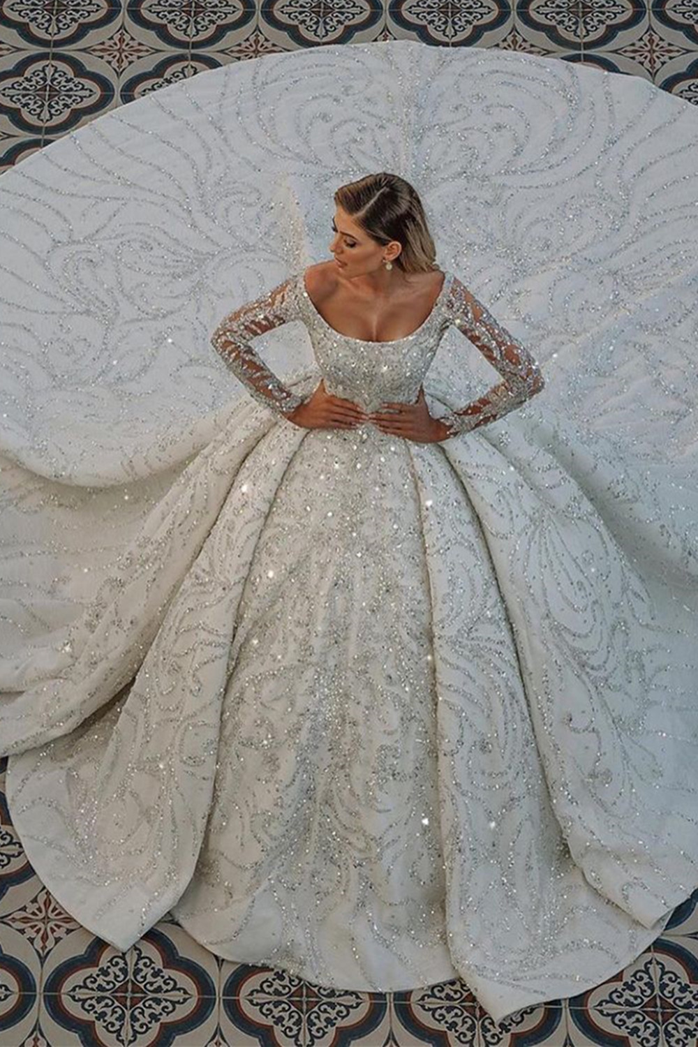 LLELLA Long Sleeve Ball Gown Wedding Dress With Beads-LLELLA