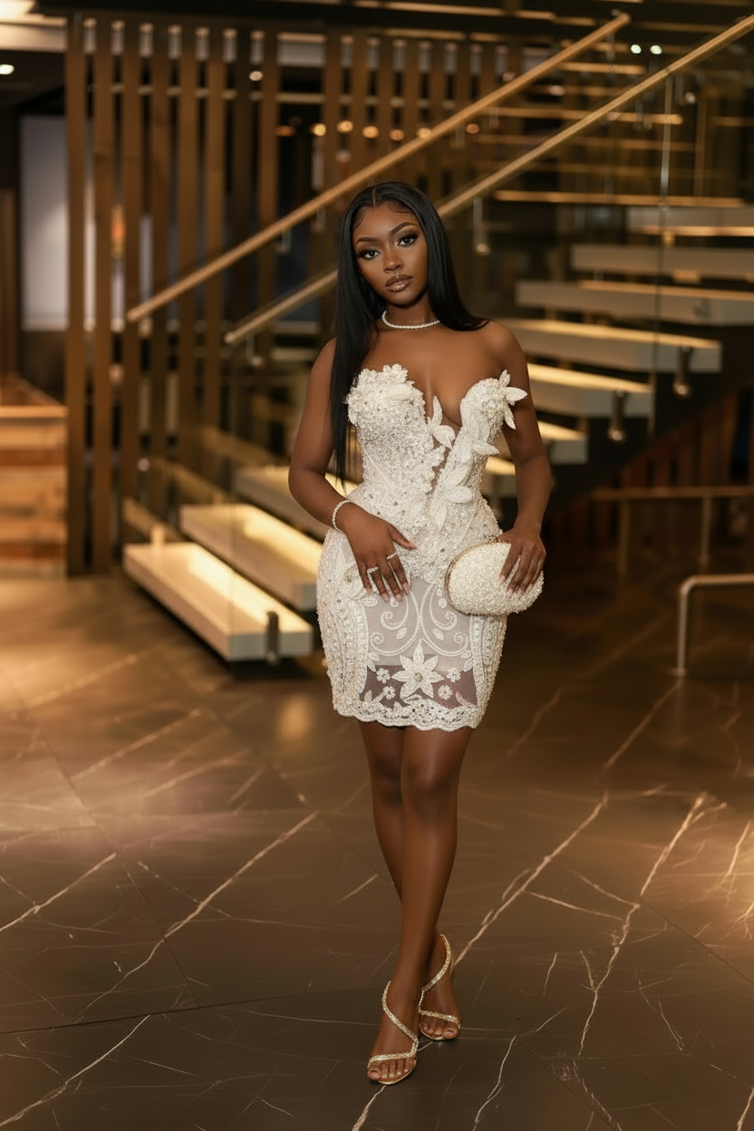 Gold 3D Floral Beaded Strapless Homecoming Dress | HC003