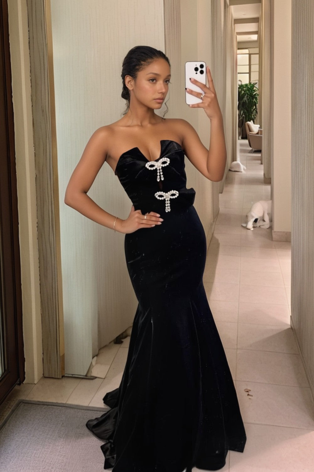 Mermaid Black Velvet Long Prom Dress-LLELLA