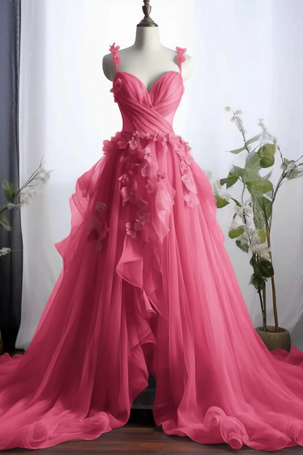 Cute Tulle Lilac Prom Dress with Flowers-LLELLA