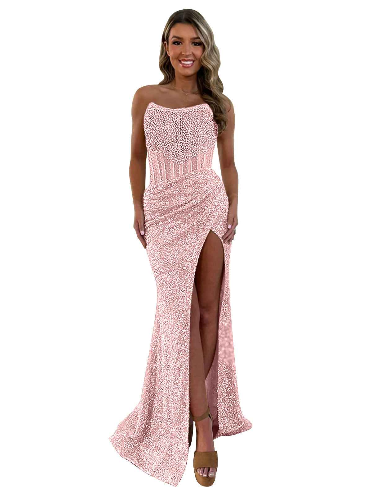 Gorgeous Sparkly Strapless Long Mermaid Prom Dress with Slit-LLELLA