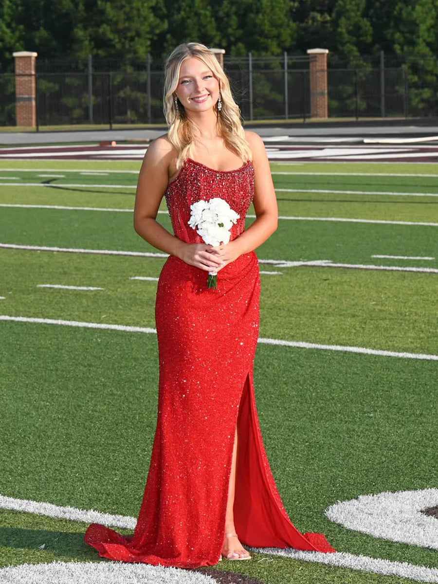 Gorgeous Sparkly Strapless Long Mermaid Prom Dress with Slit-LLELLA
