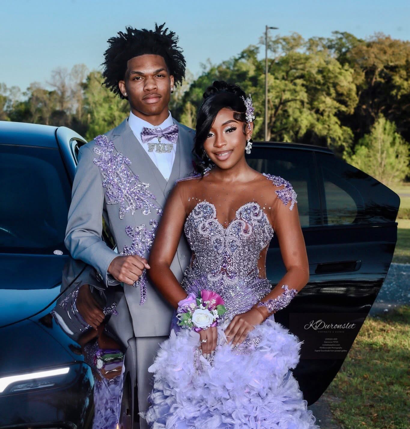 Lavender Dream - Purple Crystal Beaded Sheer Bodice Prom Dress with Ruffle Feather Skirt-LLELLA