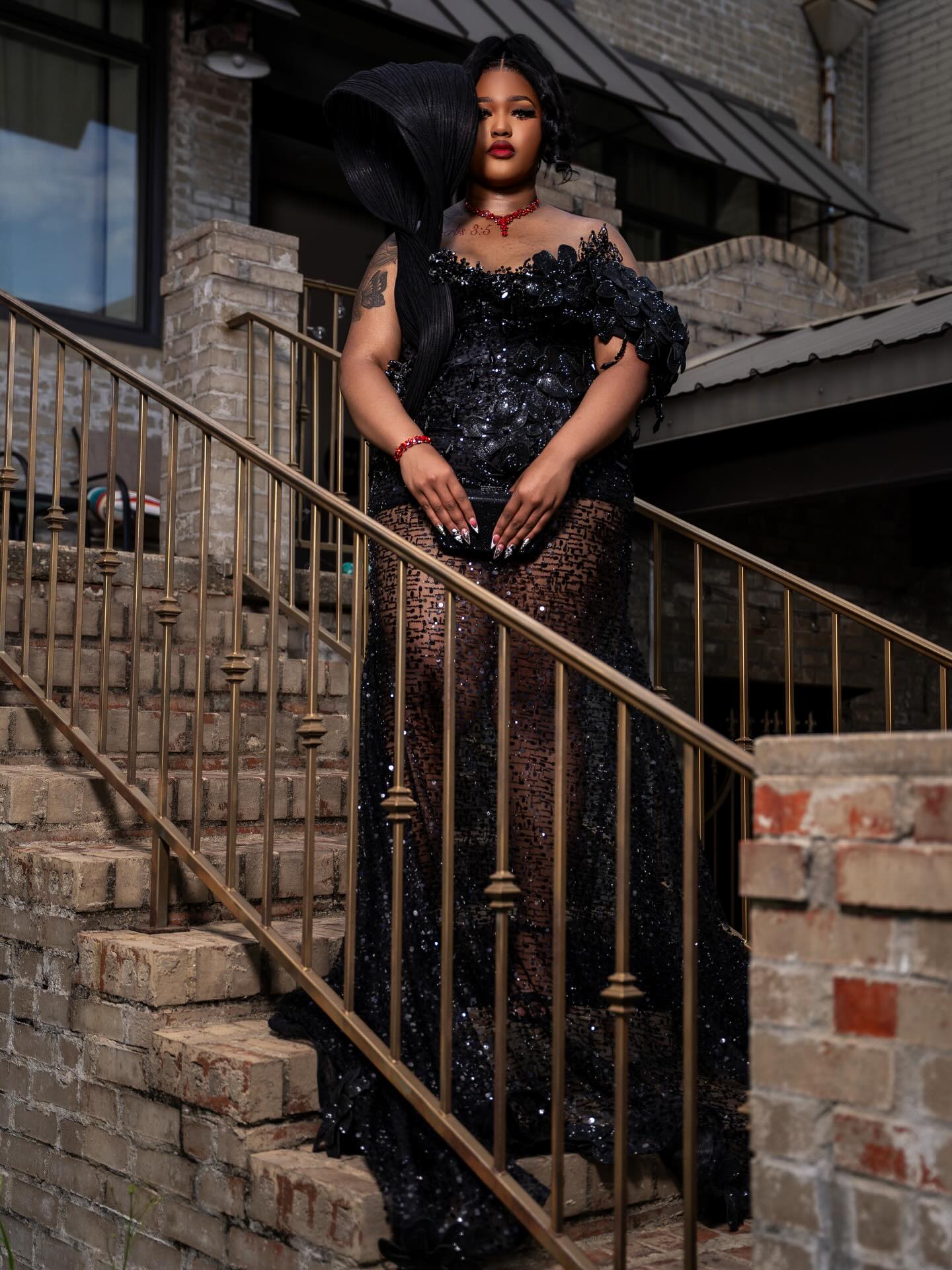 Black 3D Floral Sequin Off-Shoulder Mermaid Prom Dress