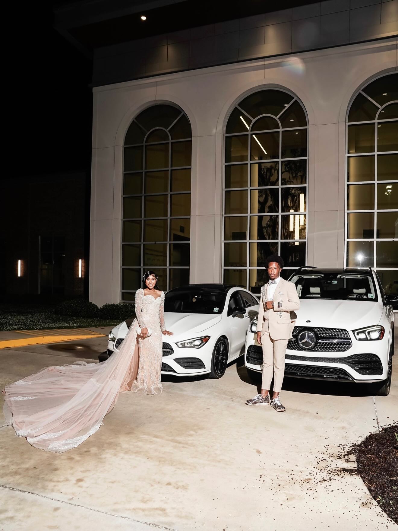 Ivory Long Sleeve Beaded Mermaid Prom Dress with 3D Floral & Feather Train Details