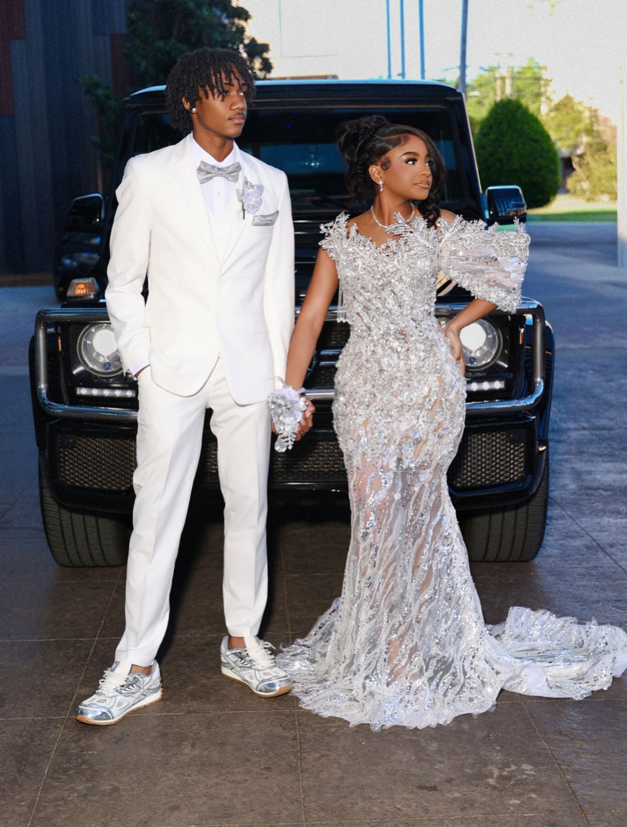 Keep It Classy – Silver Grey Illusion Sequin Lace Mermaid Prom Dress with 3D Crystal Shoulders